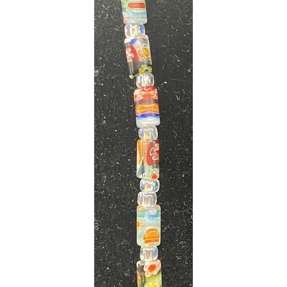 Unique Multicolor Necklace Venetian Millefiori 6mmx3mm Tube Bead 17" Gold Tone - Picture 5 of 11